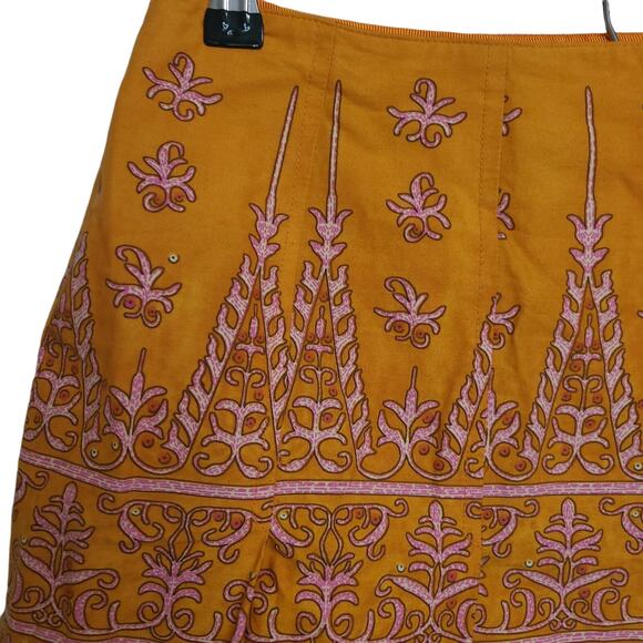 Tribal Bulgaria Womens Size 8‎ Floral 2-Tiered Pleated Skirt Orange Brown Boho - Picture 2 of 12